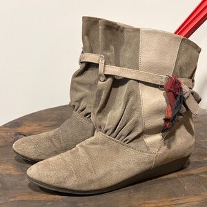 Real suede leather wedge booties